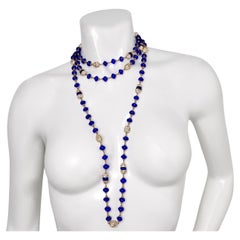 Chanel Long Blue Gripoix Glass Beaded Necklace circa 1970s