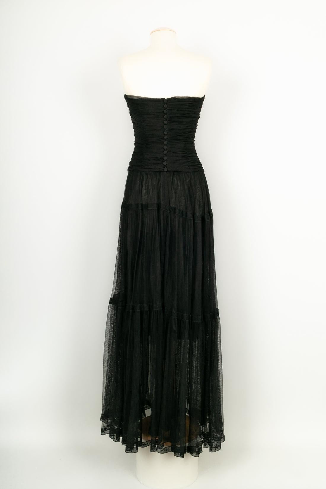 Chanel Long Bustier Dress in Black Fabric with Silk Lining In Excellent Condition For Sale In SAINT-OUEN-SUR-SEINE, FR