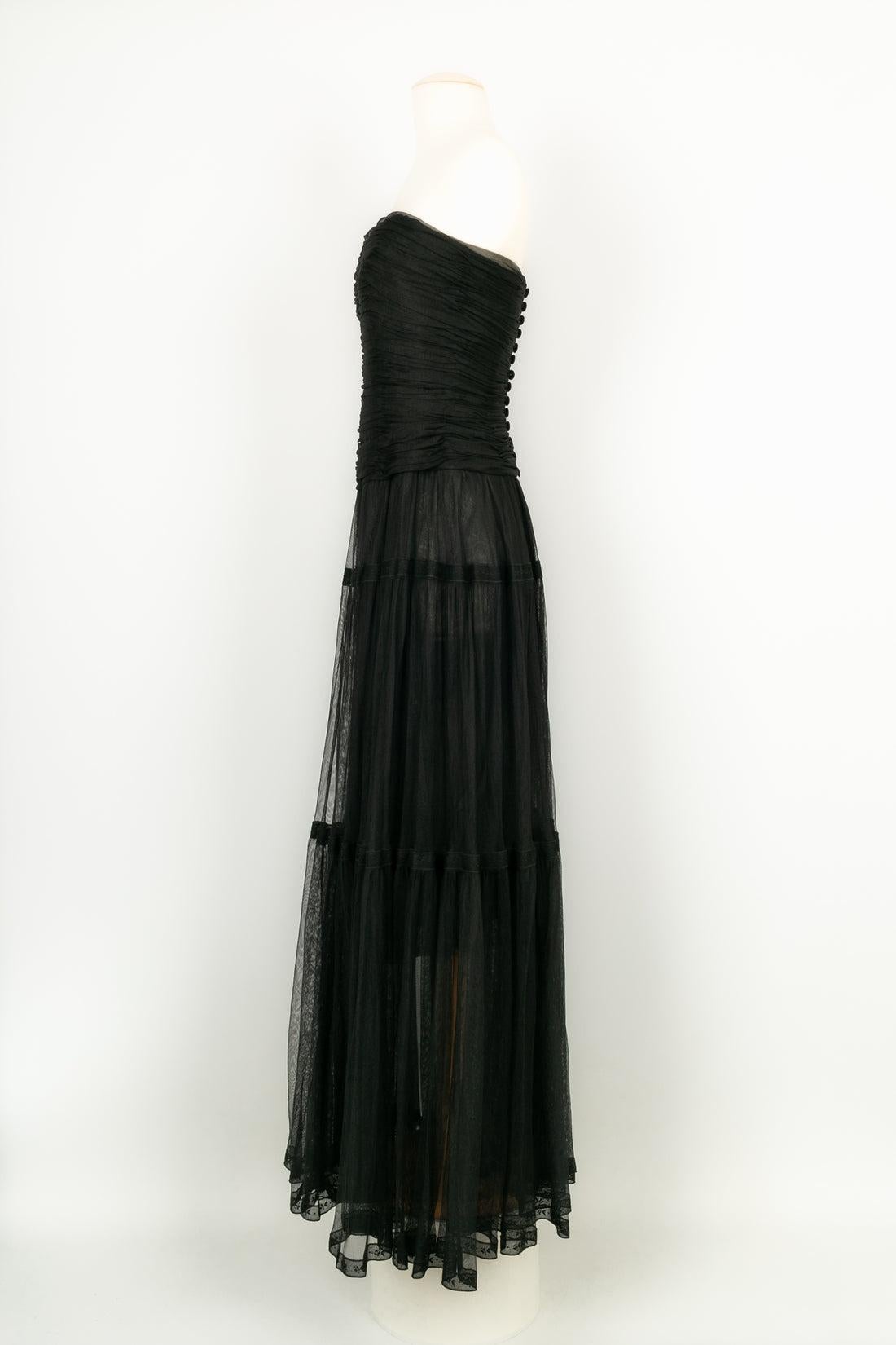 Chanel - Robe longue à bustier en tissu noir doublé de soie Pour femmes en vente