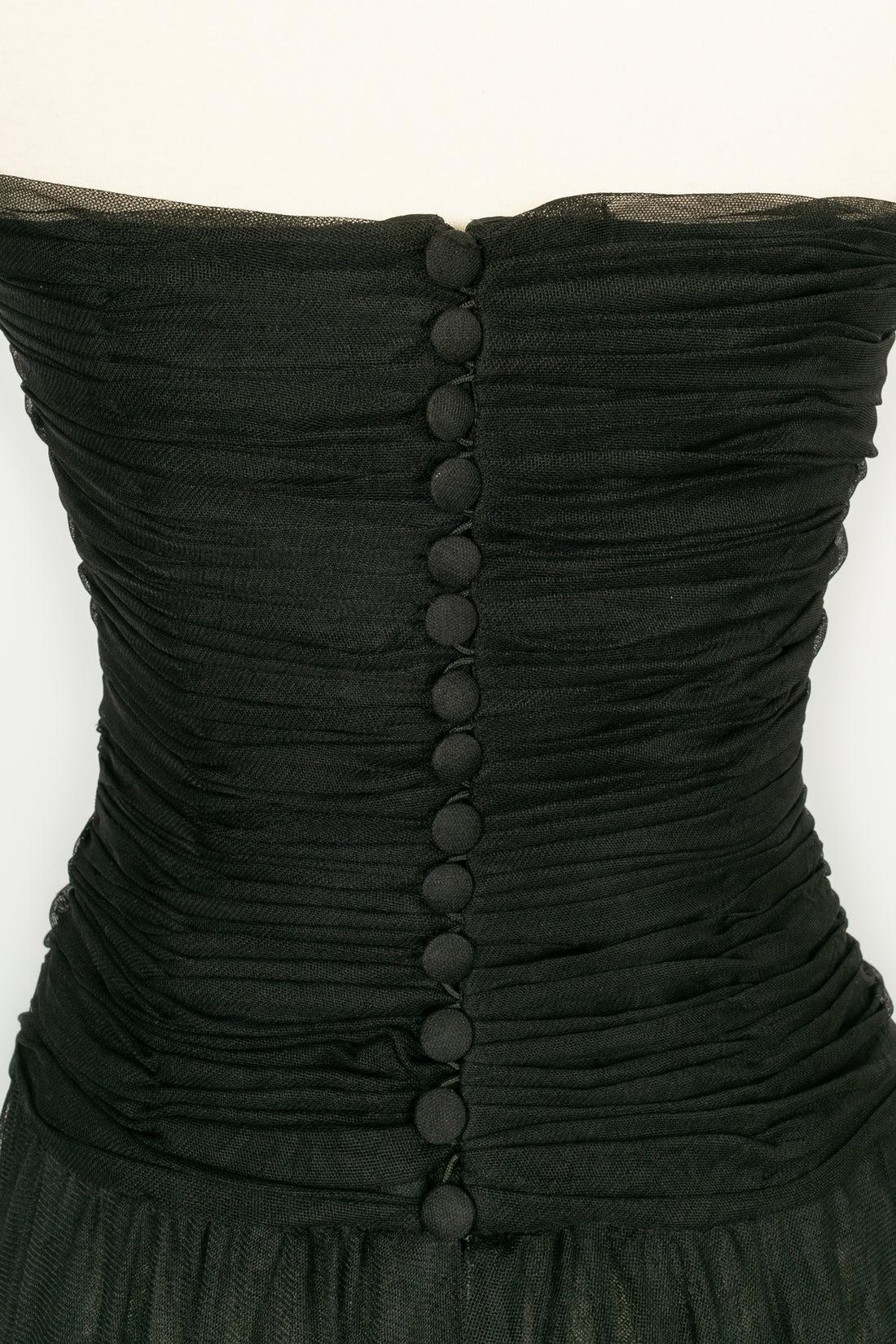 Chanel Long Bustier Dress in Black Fabric with Silk Lining For Sale 1