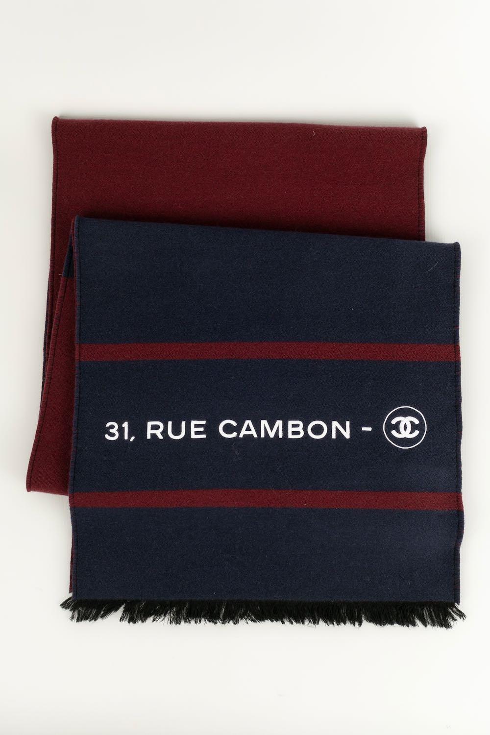 Women's or Men's Chanel Long Cashmere Scarf in Burgundy and Blue