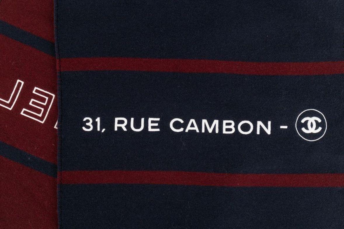 Chanel Long Cashmere Scarf in Burgundy and Blue 1