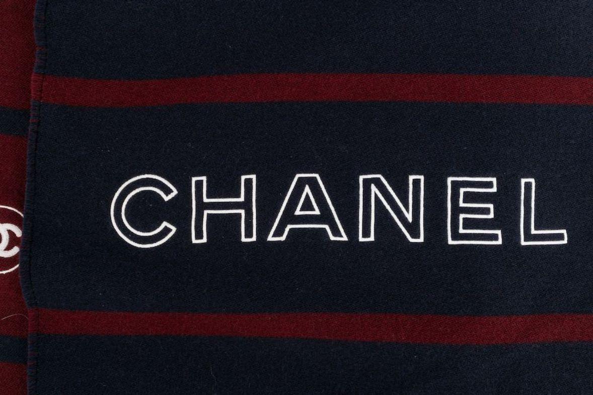 Chanel Long Cashmere Scarf in Burgundy and Blue 2