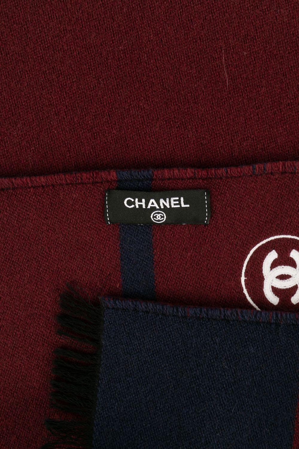 Chanel Long Cashmere Scarf in Burgundy and Blue 4