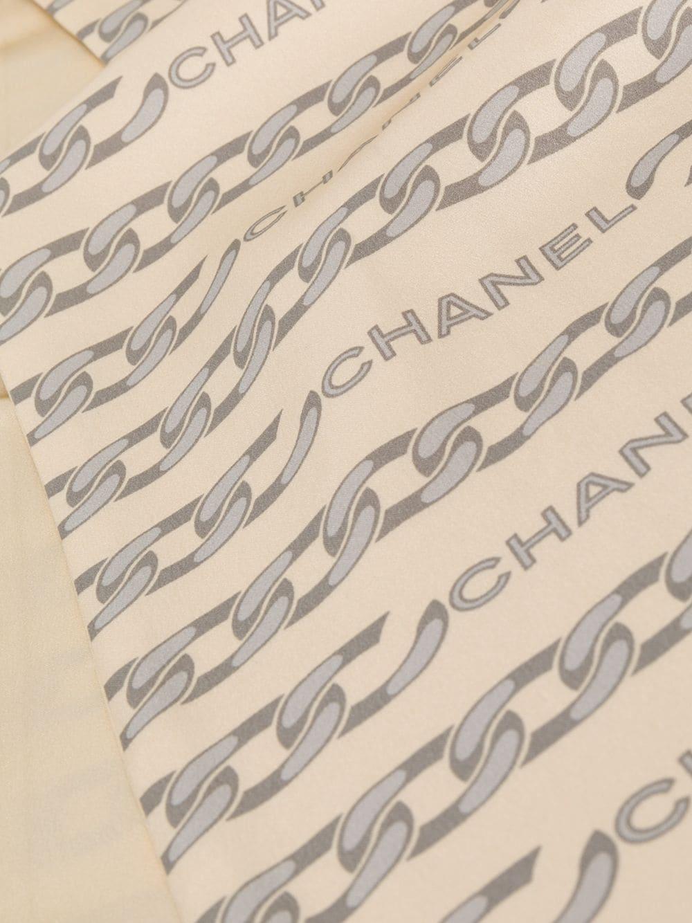 Beige Chanel Long Chain Embellished Logo Scarf