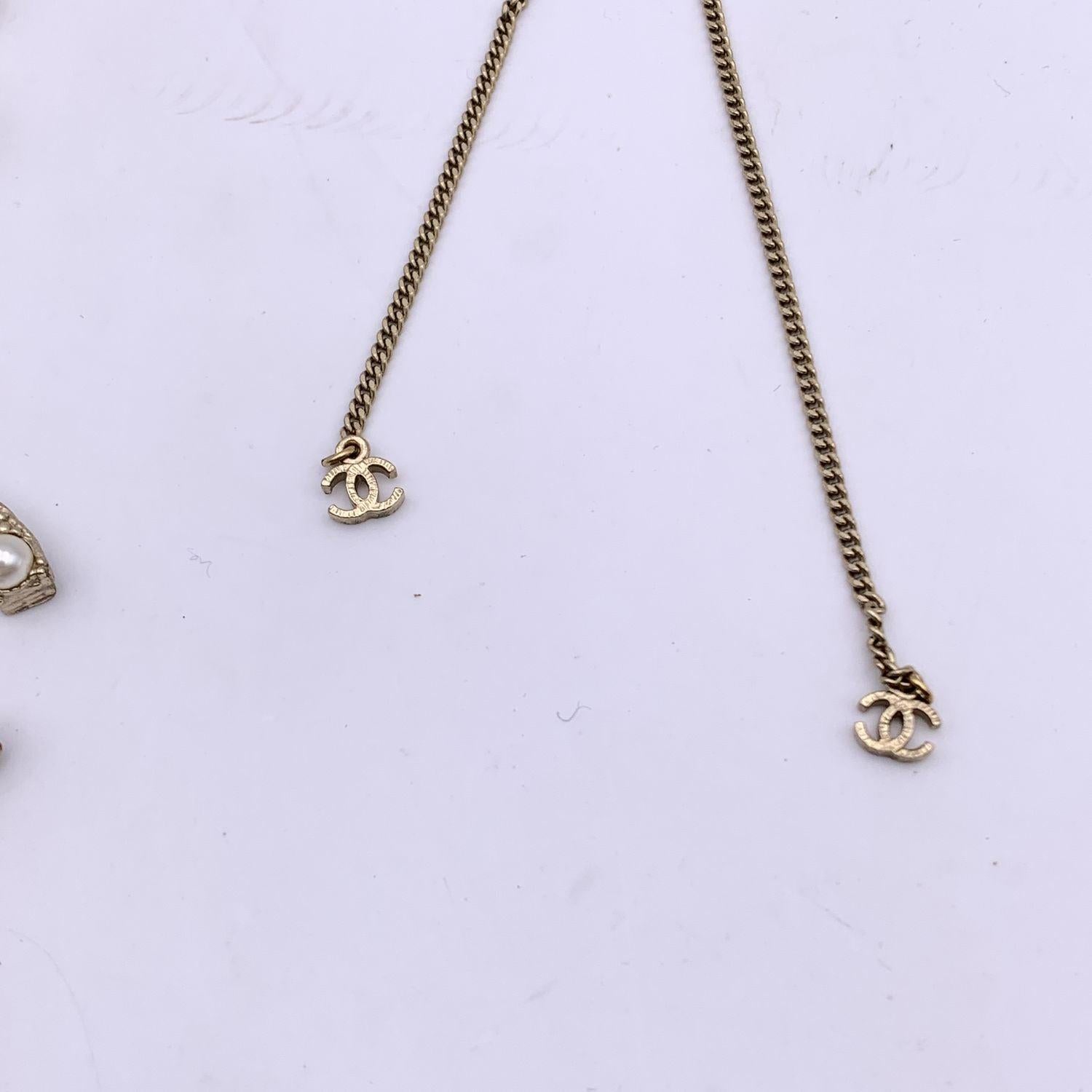 Chanel Long Double Strand Faux Pearl Necklace with CC Logo For Sale 1