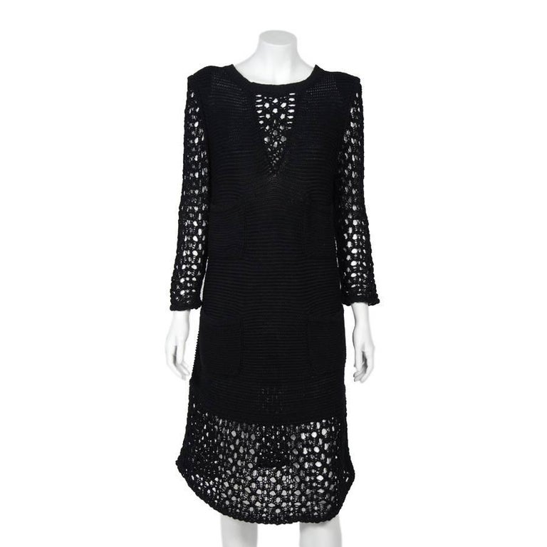 CHANEL Long Dress in Black Mesh Crochet Size 40FR at 1stDibs
