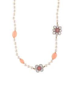 Chanel Long Faux Pearl Flower Necklace Peach Beads 42" Circa 2016