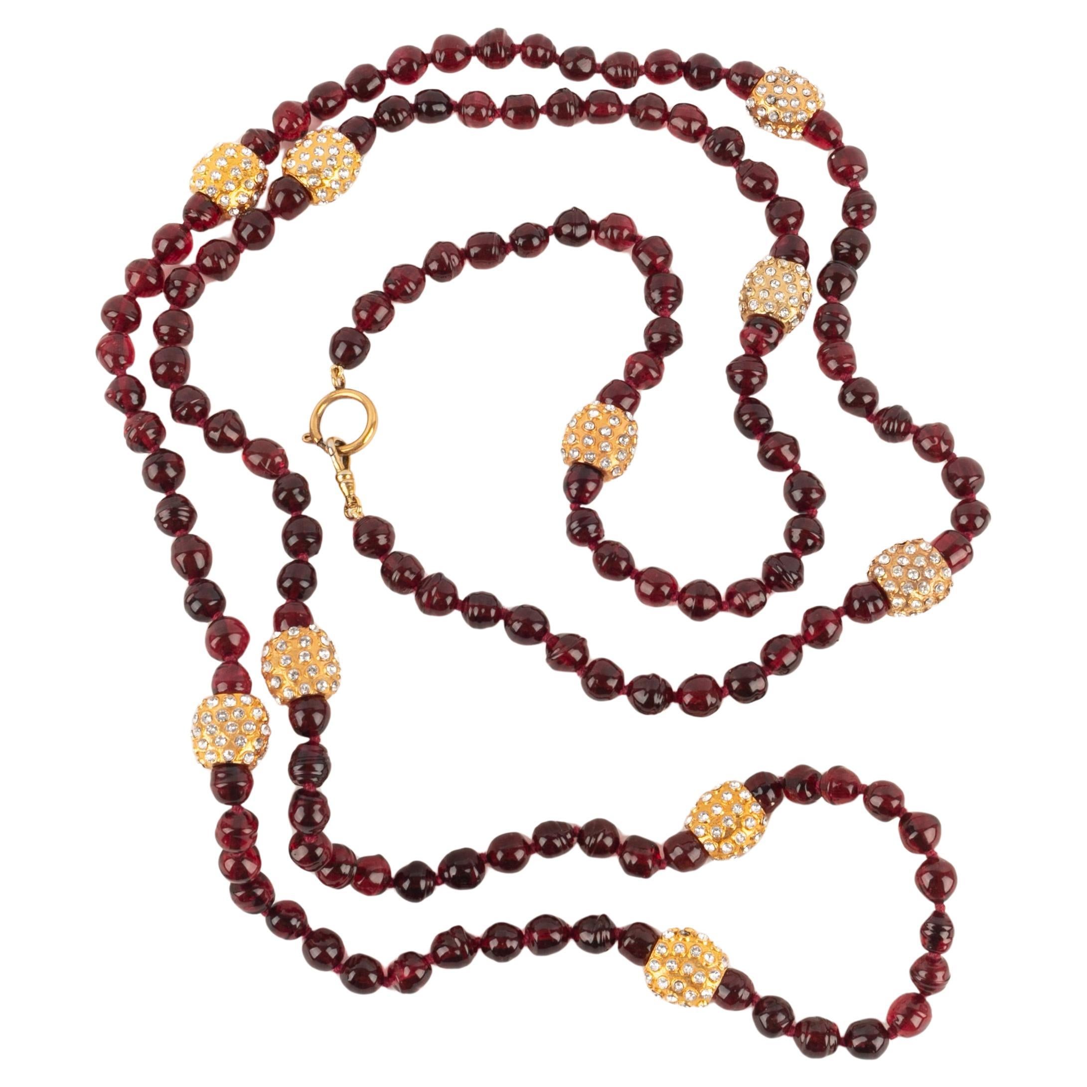 Chanel Long Garnet-red Glass Pearl Necklace, 1980s For Sale