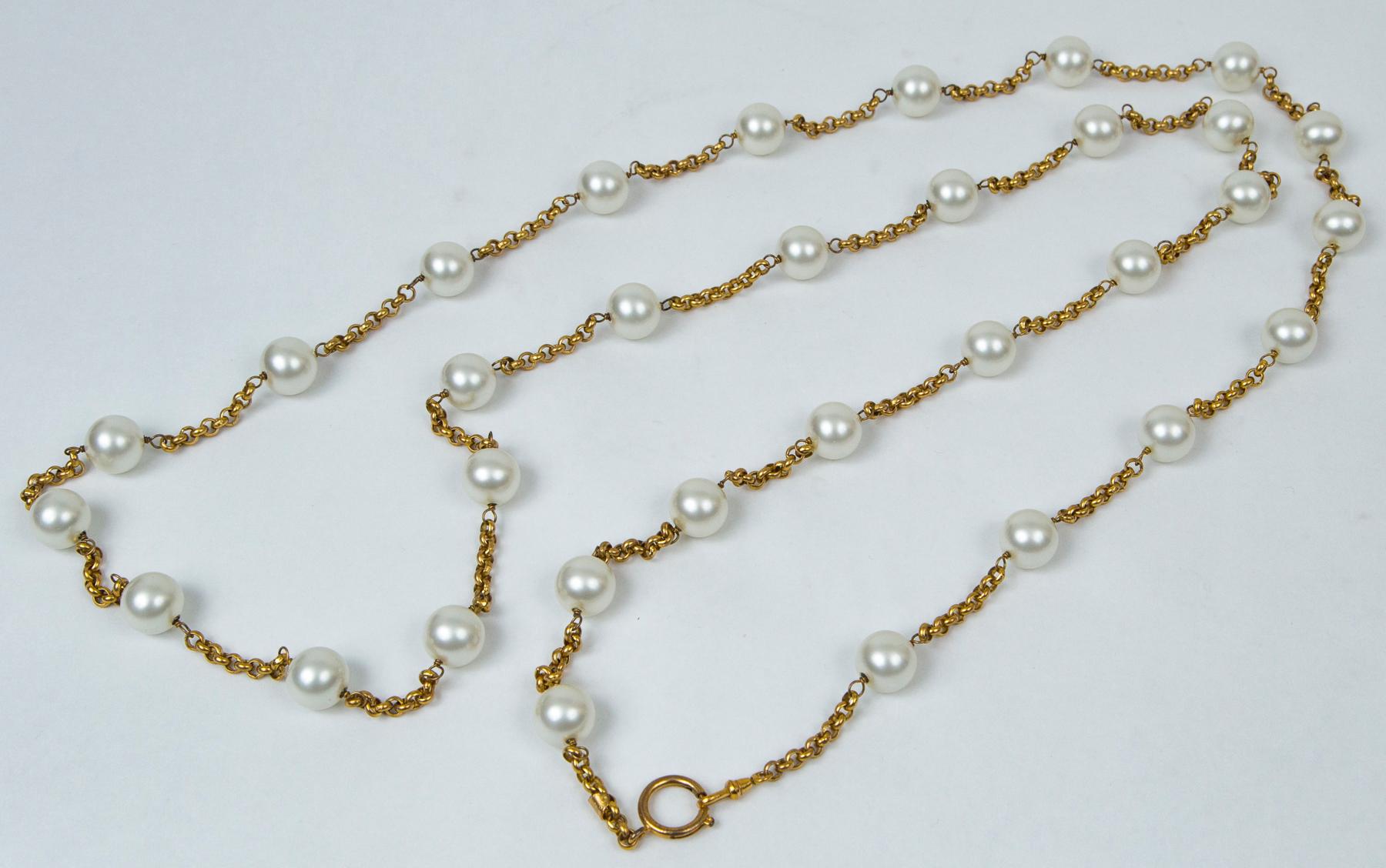 chanel long pearl necklace