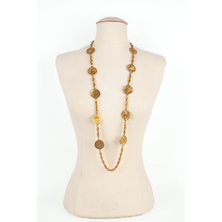 Women's Chanel Long Golden Metal Necklace with Medallions