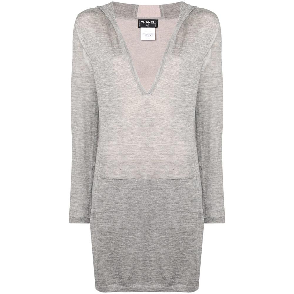 Chanel Long Grey Hooded Lounge Top For Sale