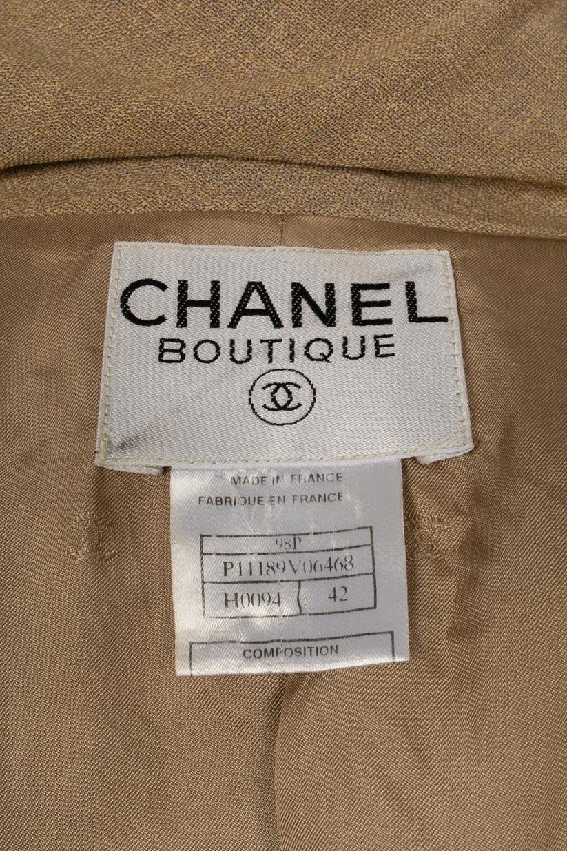 Chanel Long Jacket in Light Brown Linen For Sale 6