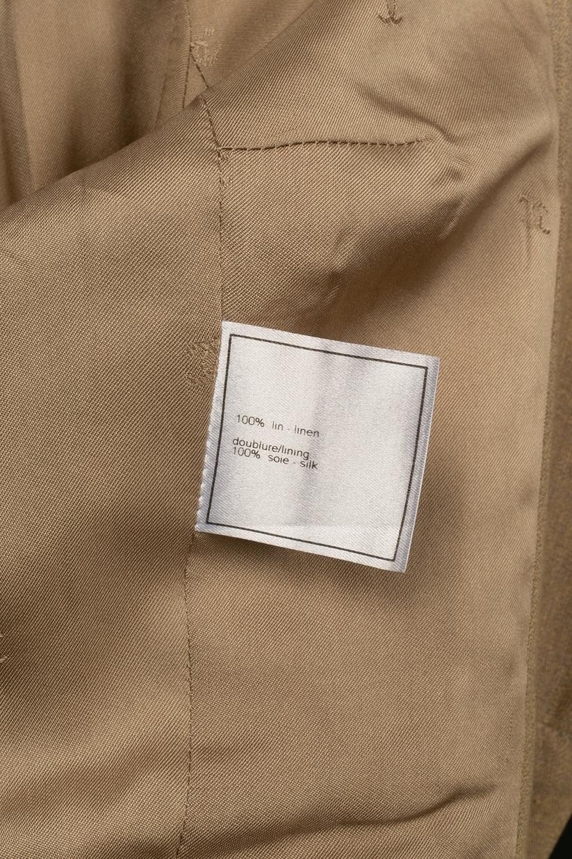 Chanel Long Jacket in Light Brown Linen For Sale 5