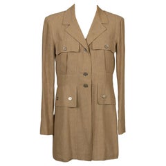 Vintage Chanel Long Jacket in Light Brown Linen