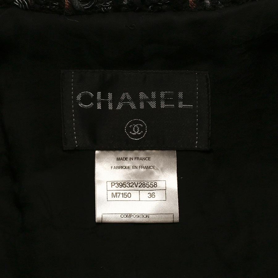 CHANEL Long Jacket in Multicolored Tweed and Gray Faux Fur Size 36FR 3
