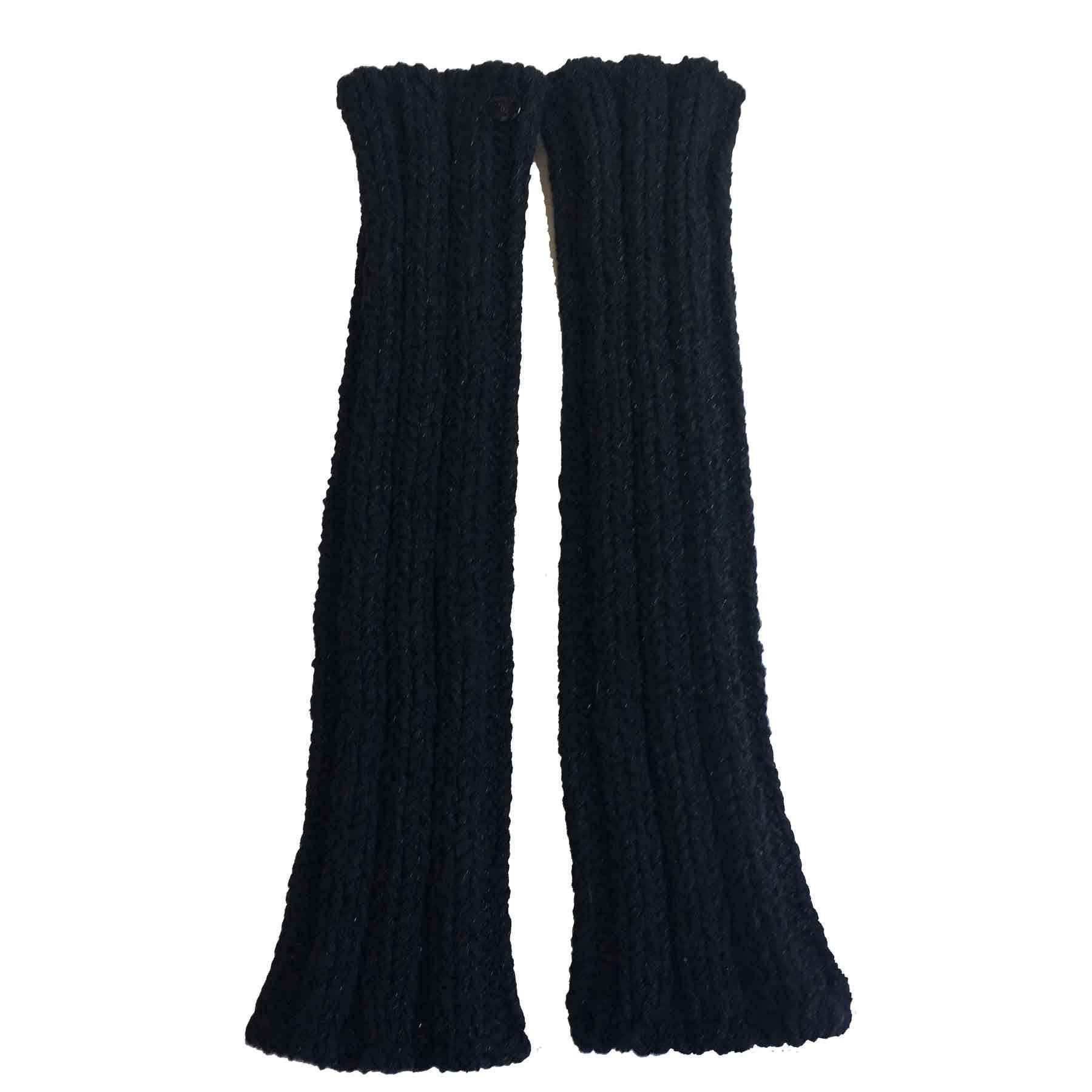 CHANEL Lange gestrickte Mittens aus schwarzer Baumwolle, Kaschmir und Seide Größe 2 im Zustand „Neu“ im Angebot in Paris, FR