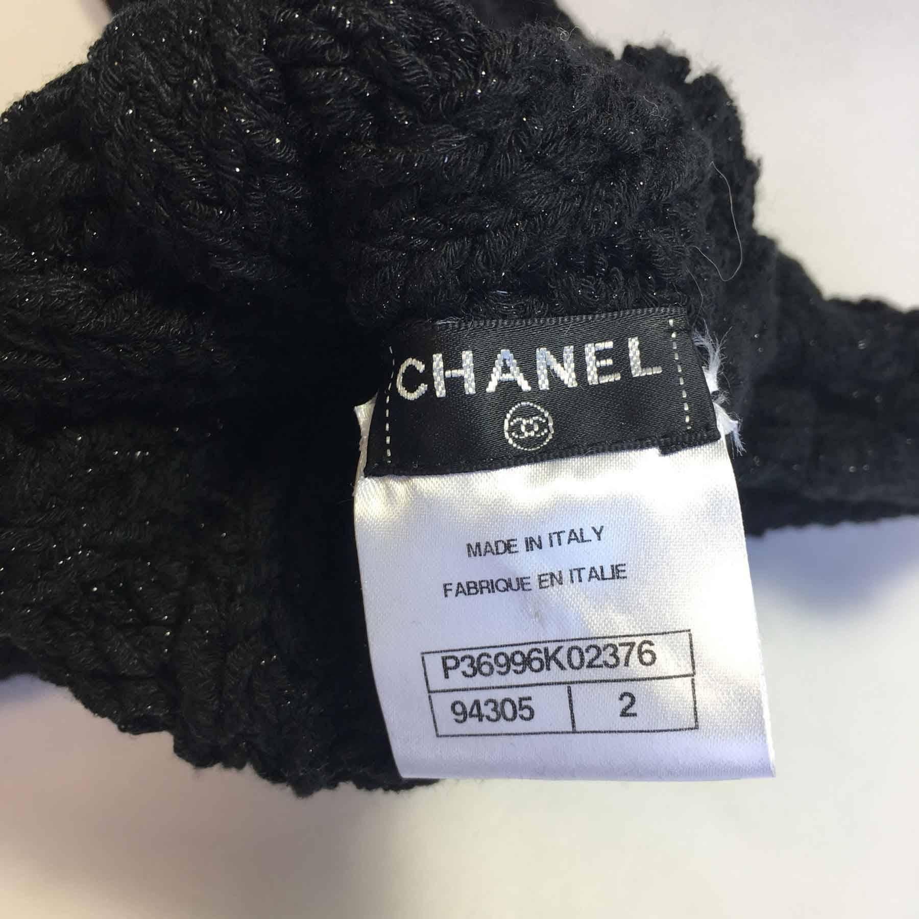 CHANEL Lange gestrickte Mittens aus schwarzer Baumwolle, Kaschmir und Seide Größe 2 Damen im Angebot