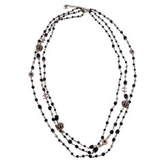 Chanel Long Multi Row Necklace Black Pearl  CC Charm