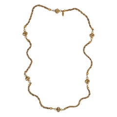 Chanel Long Necklace in Gilded Metal with Pearly Pearls