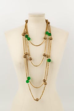 Chanel Long Necklace in Gold Metal and Glass Beads