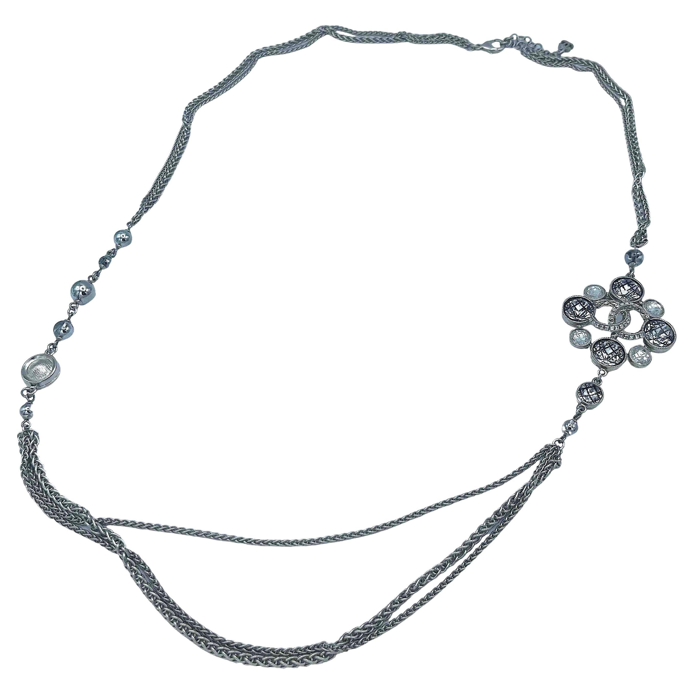 CHANEL Long Necklace in Silver Metal For Sale at 1stDibs