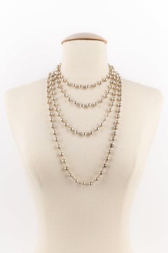 Chanel Long Necklace Made of Silvery Metallic Pearls