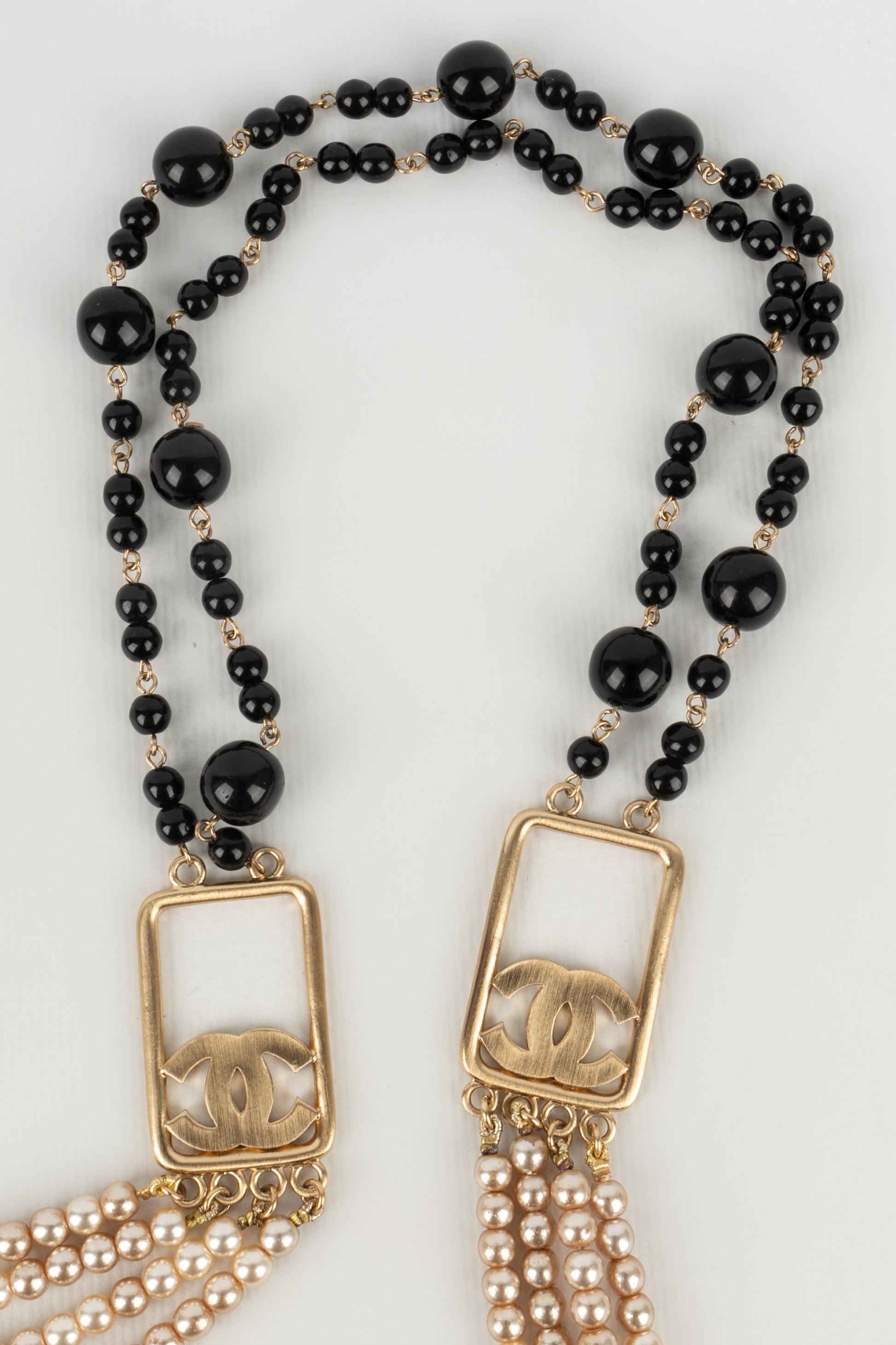 Women's Chanel Long Necklace with Costume Pearls and Black Glass Pearls, 2003