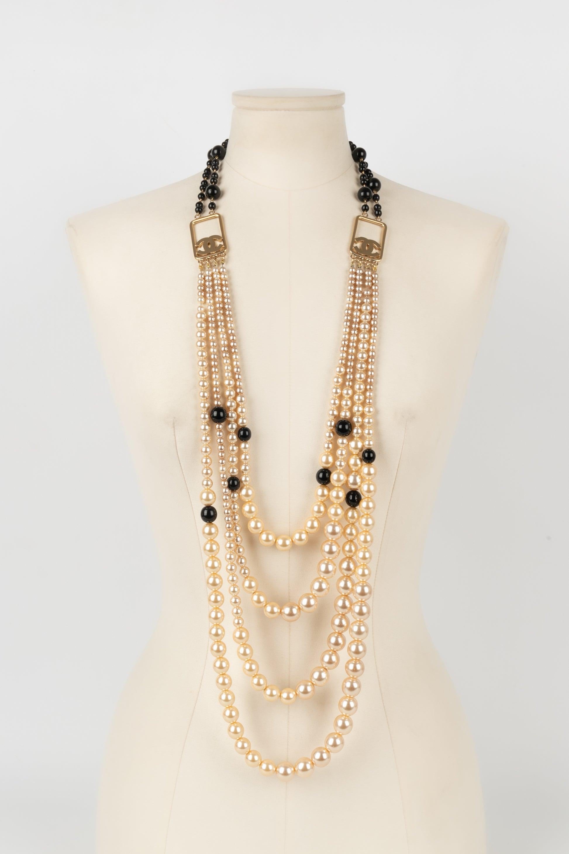 Chanel Long Necklace with Costume Pearls and Black Glass Pearls, 2003 2