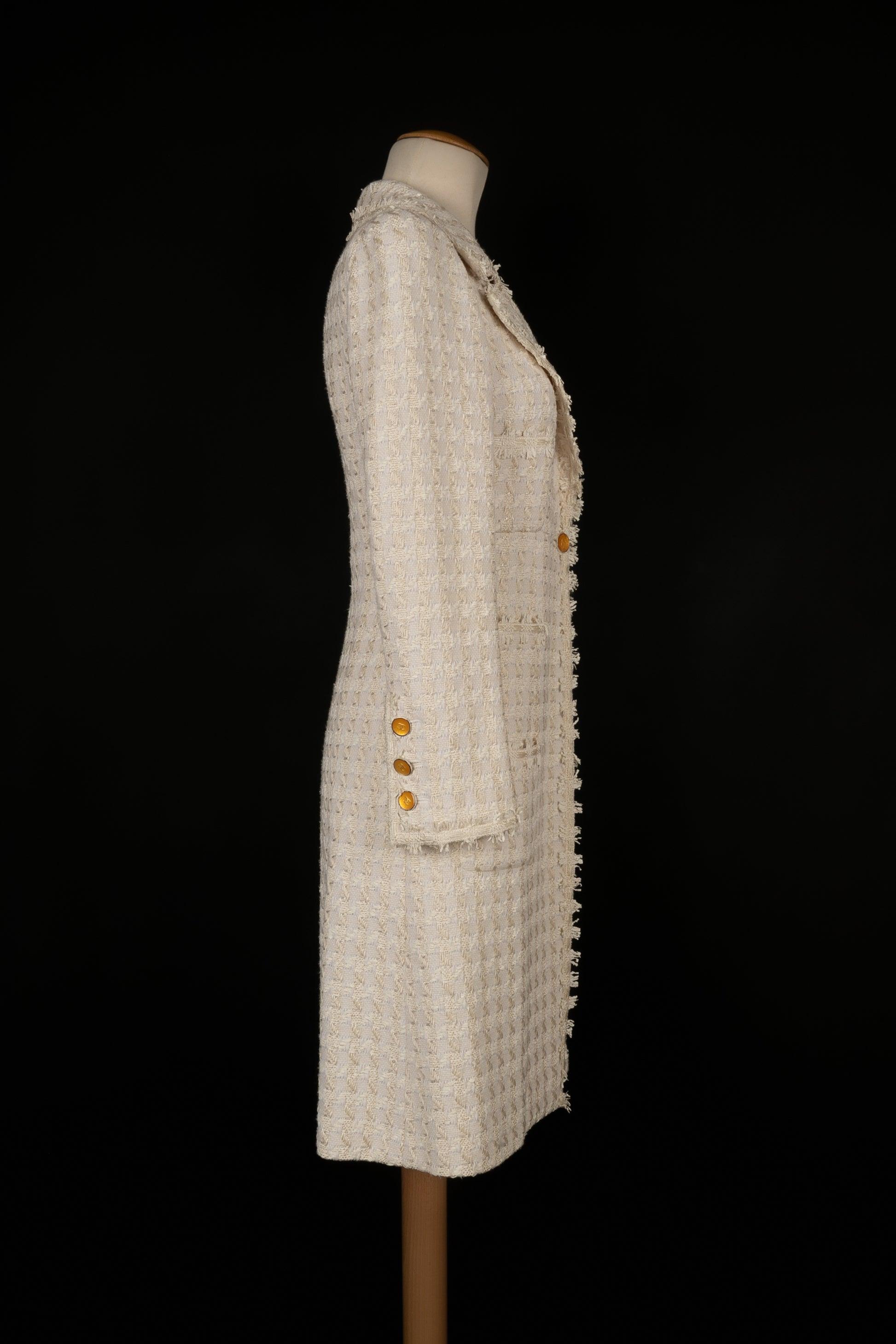 Women's Chanel Long off-White Cotton Tweed Jacket, Spring, 2005