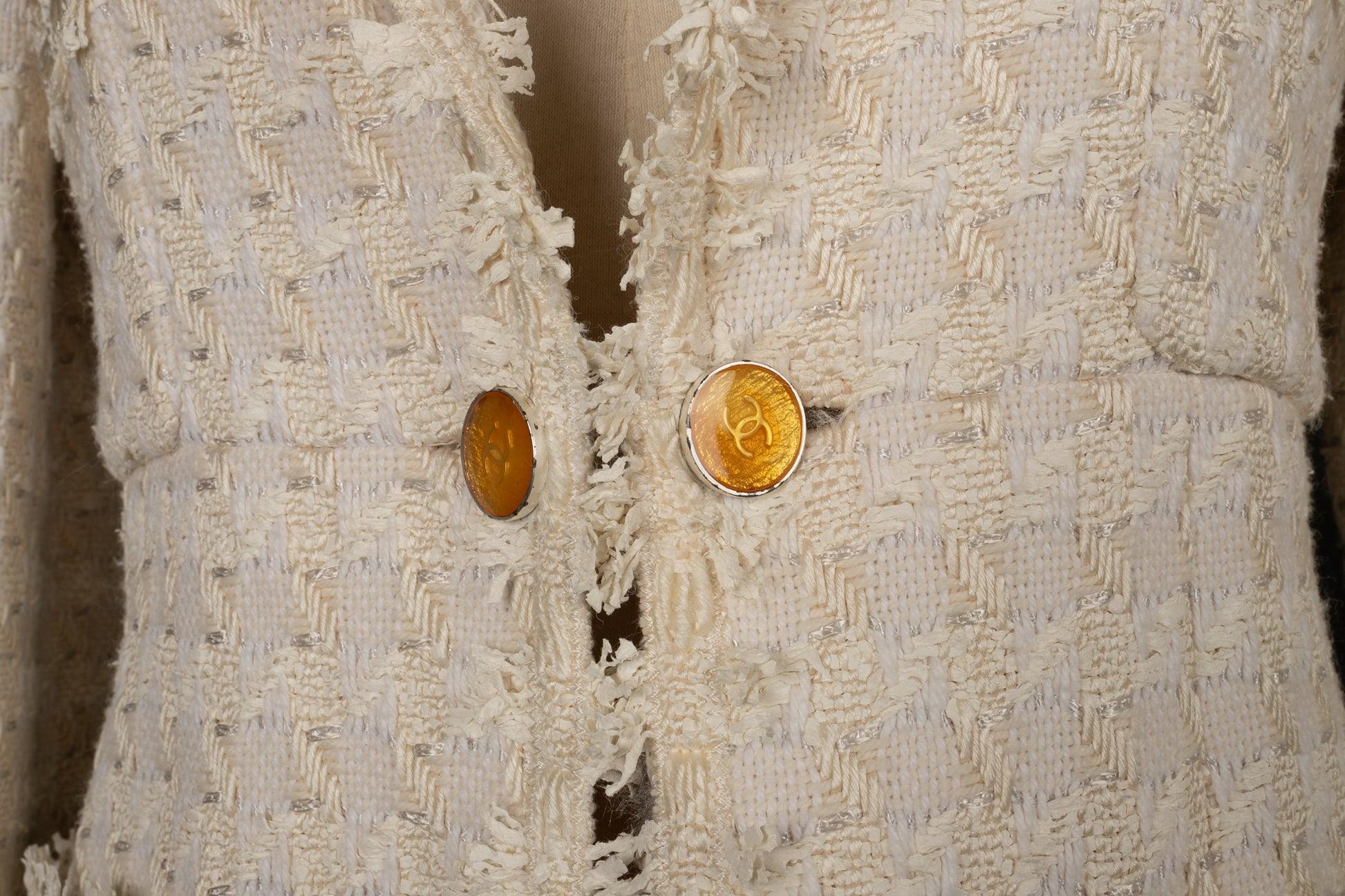 Chanel Long off-White Cotton Tweed Jacket, Spring, 2005 3