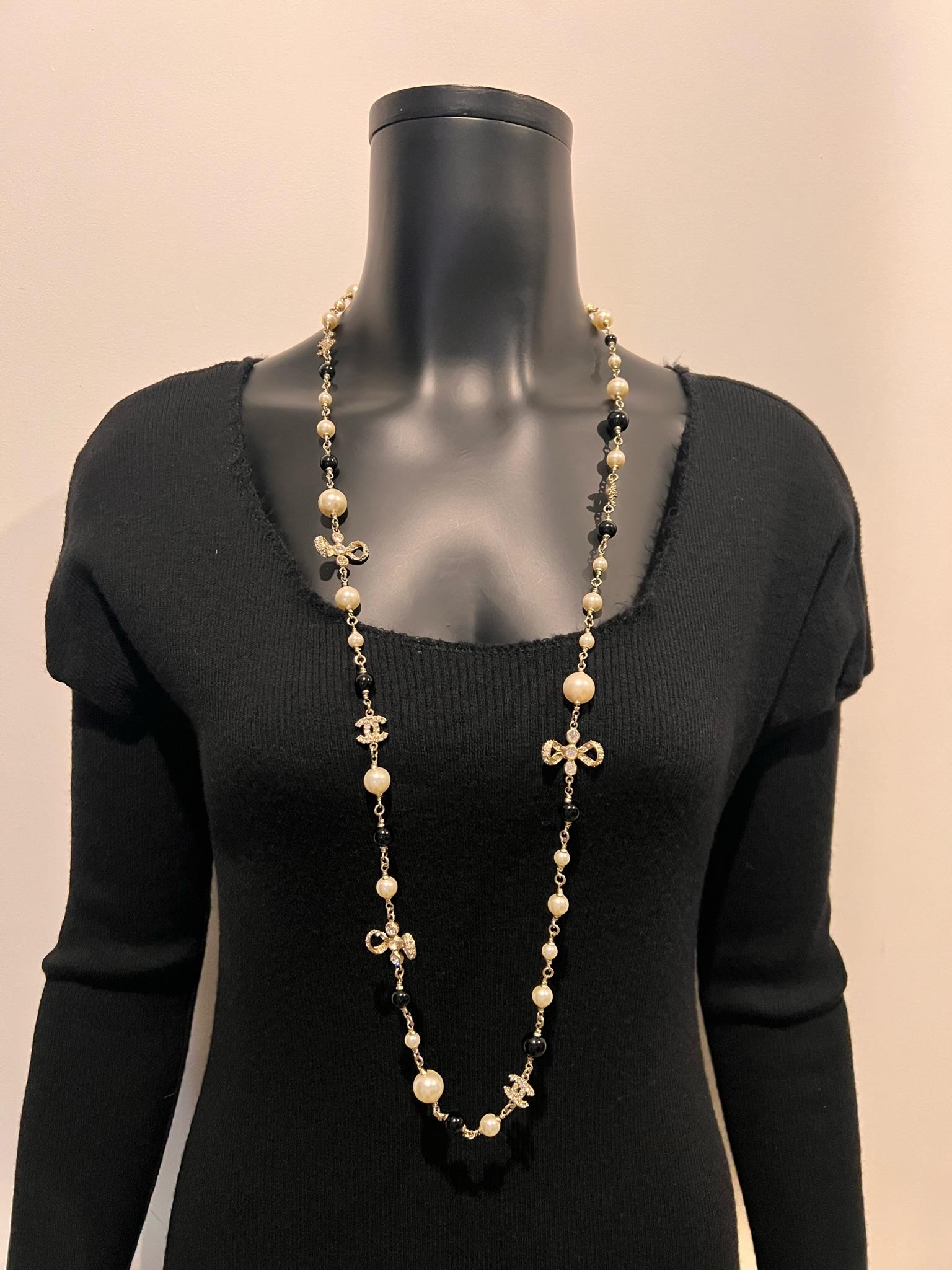 Art Deco Chanel Long Pearl and Crystal Necklace