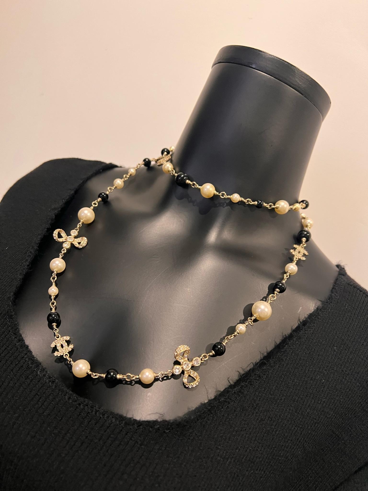 Women's Chanel Long Pearl and Crystal Necklace