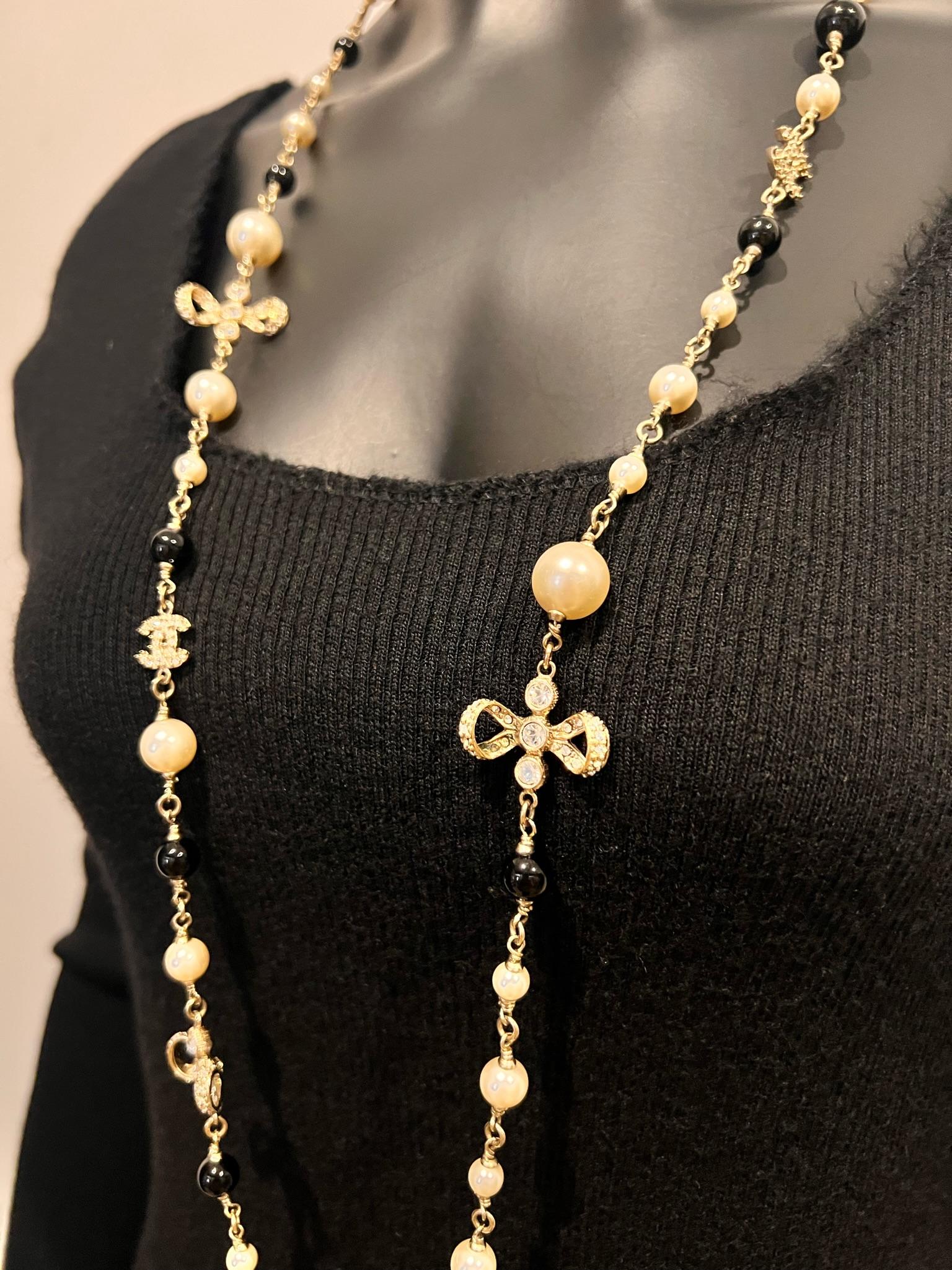 Chanel Long Pearl and Crystal Necklace 2
