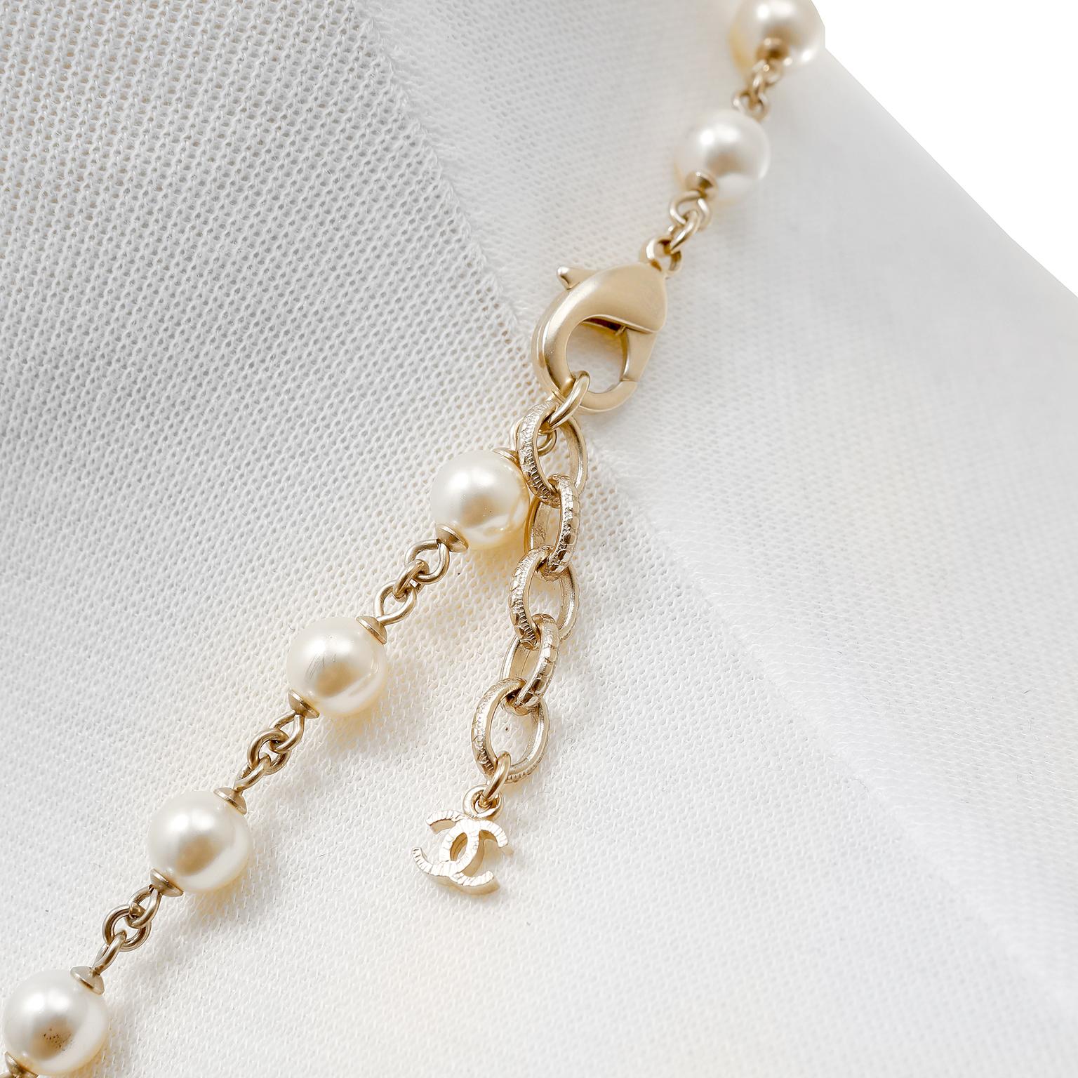 chanel long necklace pearl