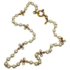 Vintage Chanel Long Pearl & Gold knot Necklace, Spring 1993