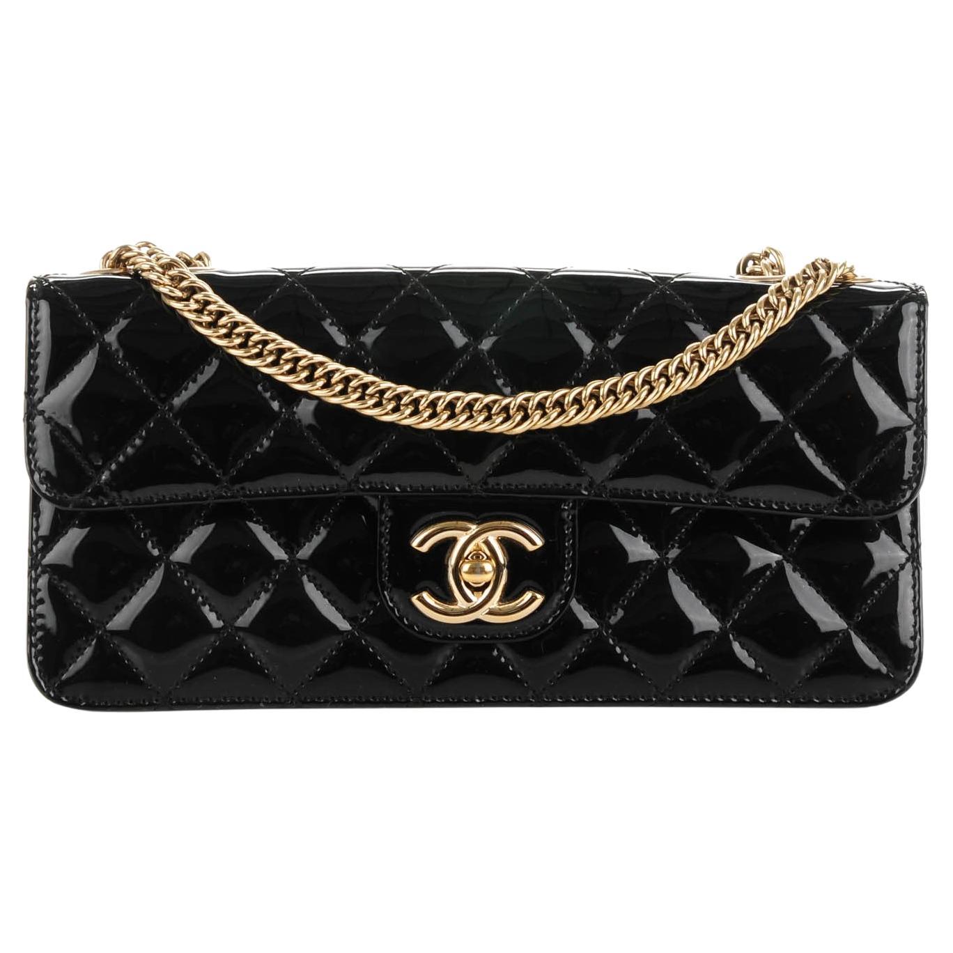 Chanel Lange Seltene Vintage Lackleder Classic Klappe Tasche Bijoux Kette Tasche