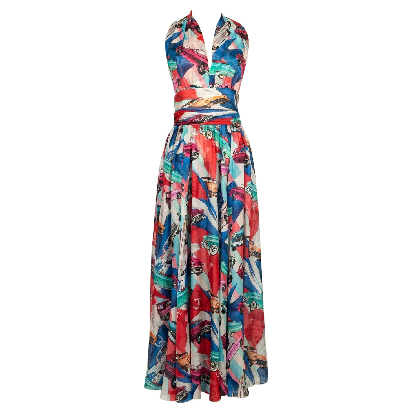 Chanel Long Silk Dress in Red, Blue and Green Tones, 2017