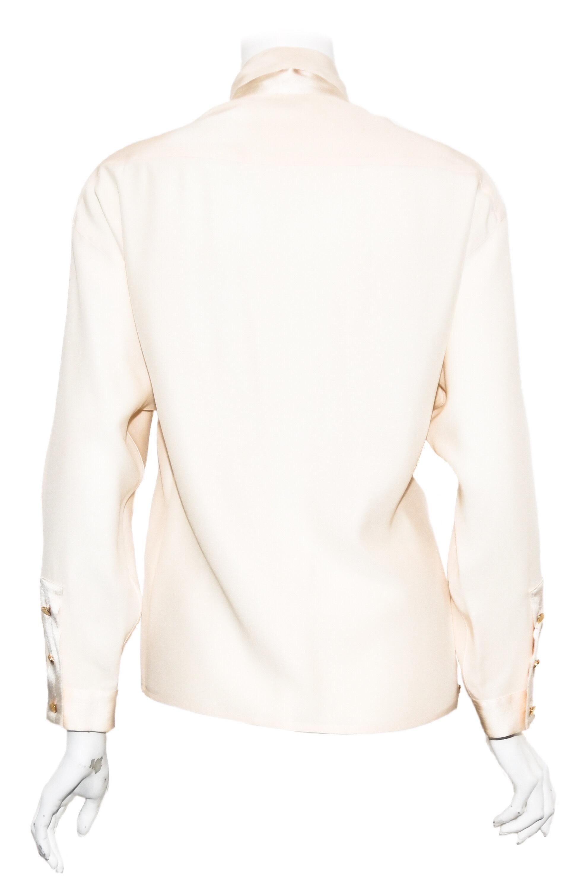 Beige Chanel Long Sleeve Blouse with Mandarin Collar Front Pockets