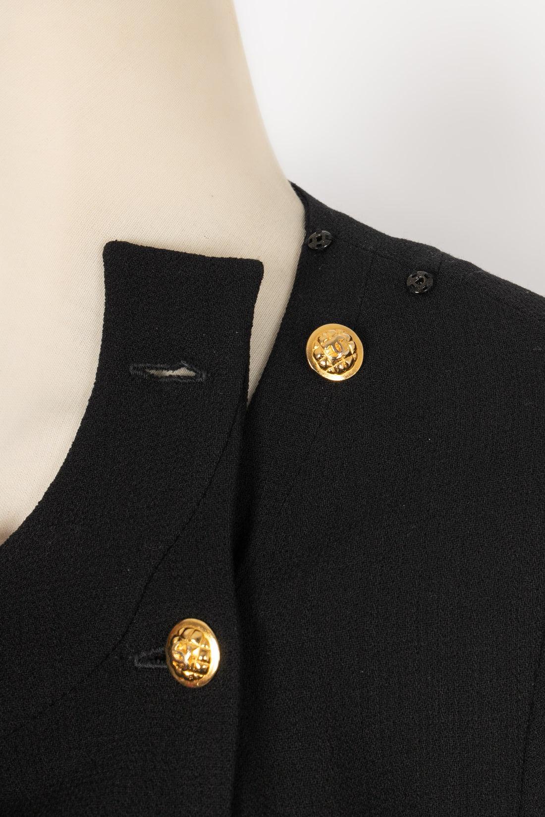 Chanel Langärmeliges Schwarzes Kleid, 1980er Jahre im Angebot 1