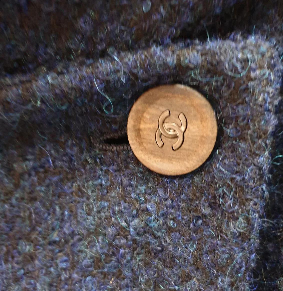 Chanel Long Wool CC Buttons Navy Blue Coat - Size 36 For Sale 2