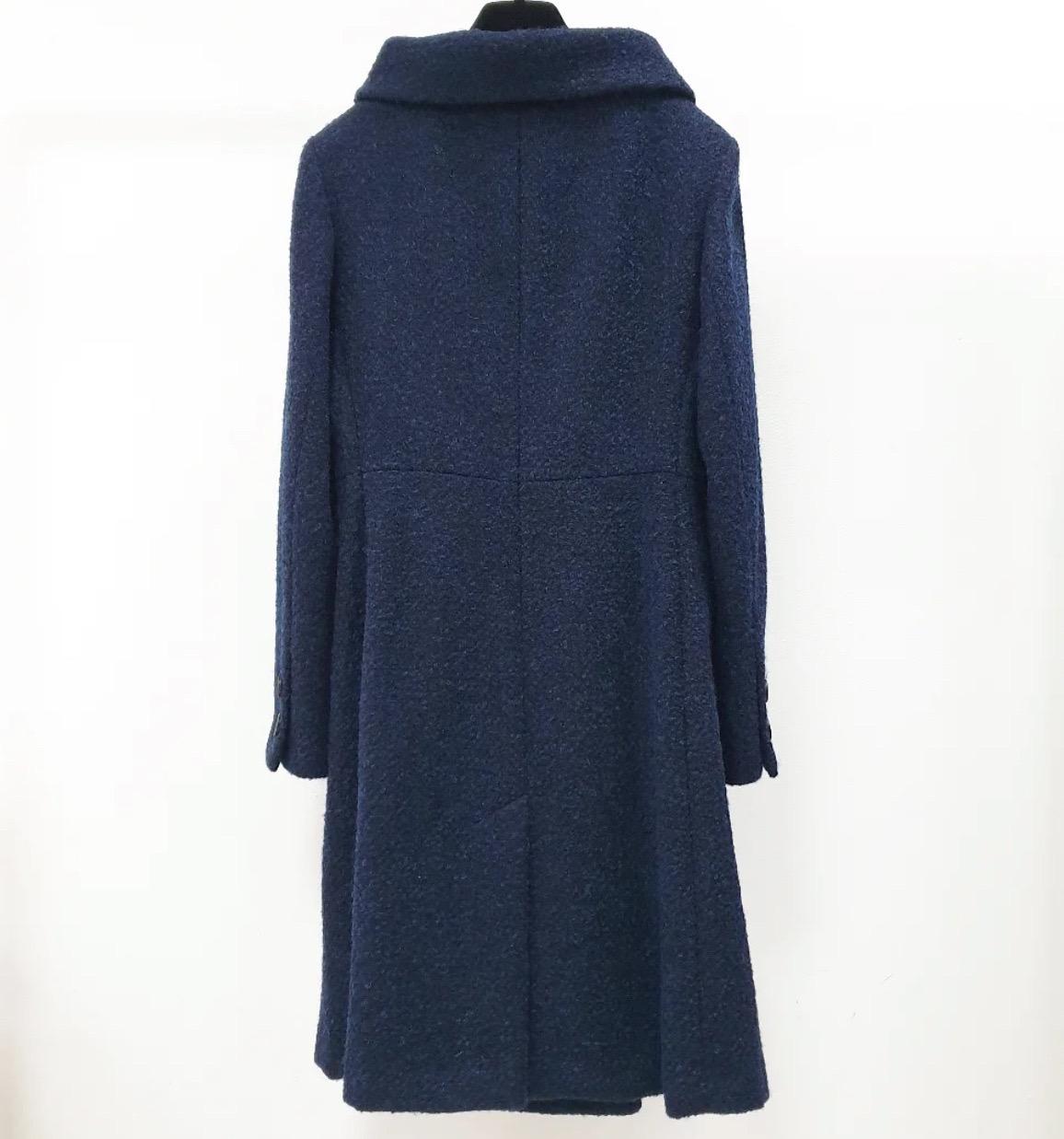 Chanel Long Wool CC Buttons Navy Blue Coat - Size 36 For Sale 3