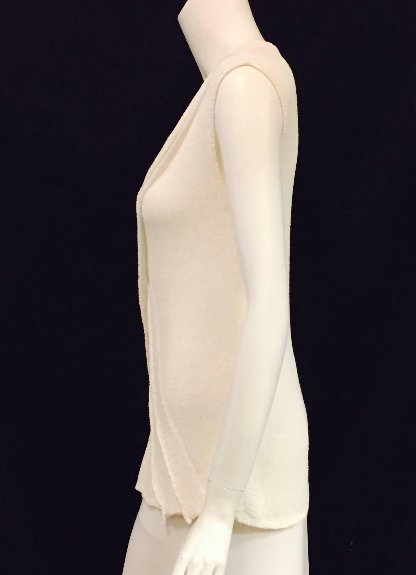 Chanel Longer Length Ivory Stretch Top With V-Neckline and Cap Sleeves  In Excellent Condition In Palm Beach, FL