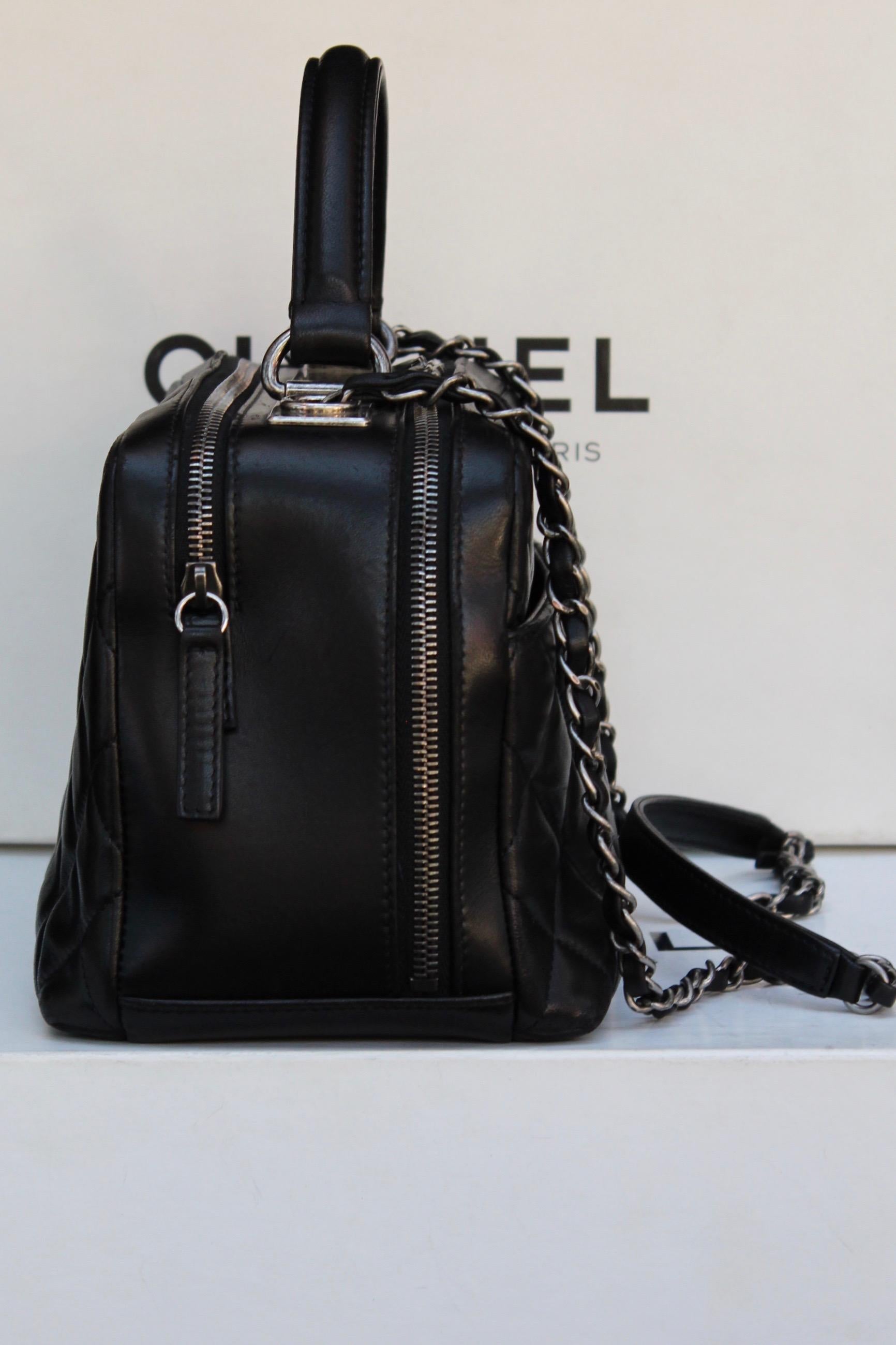 Black Chanel lovely black quilted bowling bag, 2010s For Sale