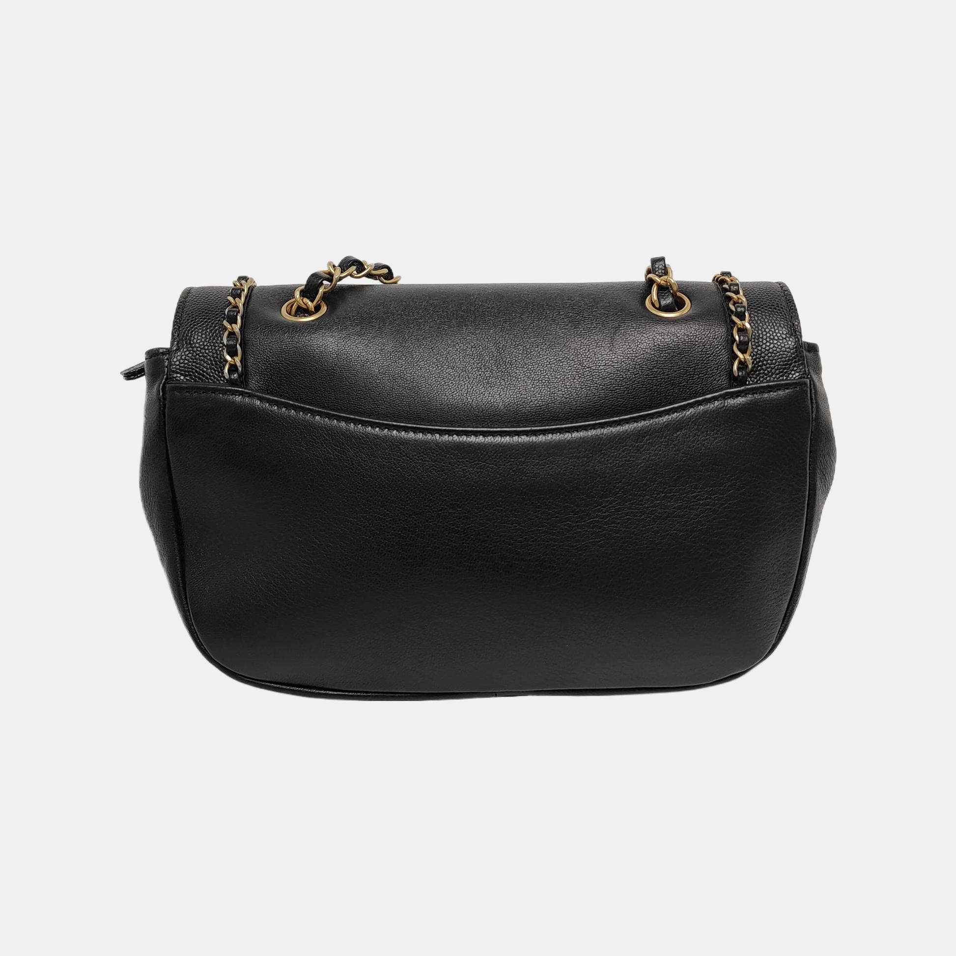 Women's Chanel Lovely Chains Flap Bag Black Calfskin Leather Gold Hardware 2018-19