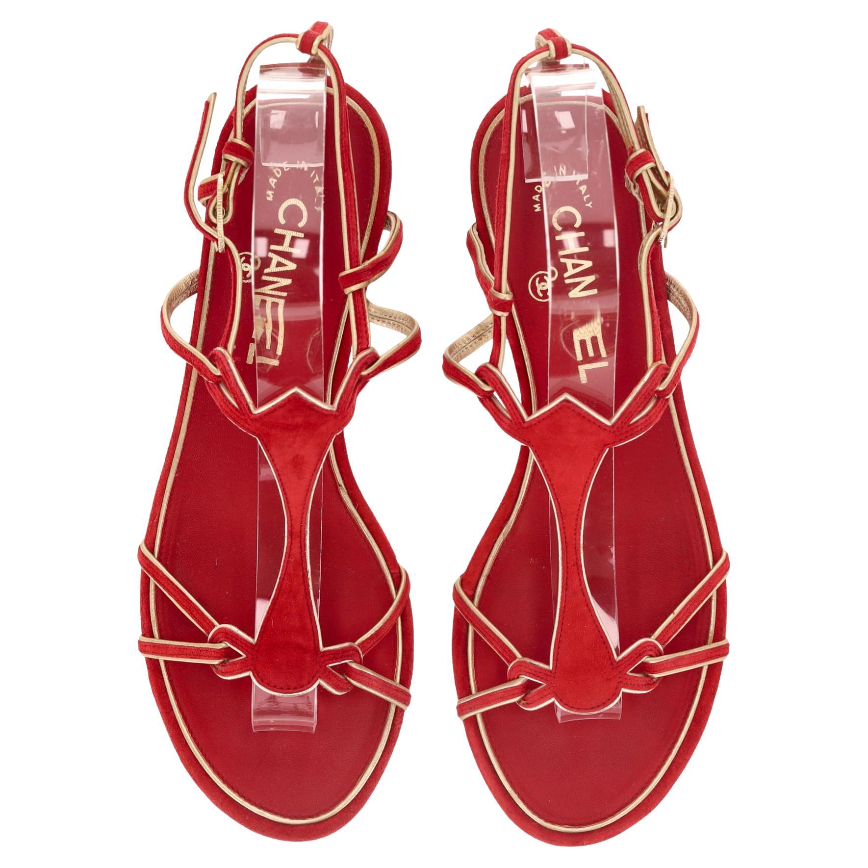 Chanel Low Wedge Suede Sandals With 'CC' Logo Detail For Sale