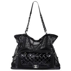 Chanel Ltd Edition Black Mesh & Patent La Madrague 2 in 1 Tote/ Classic Flap Bag