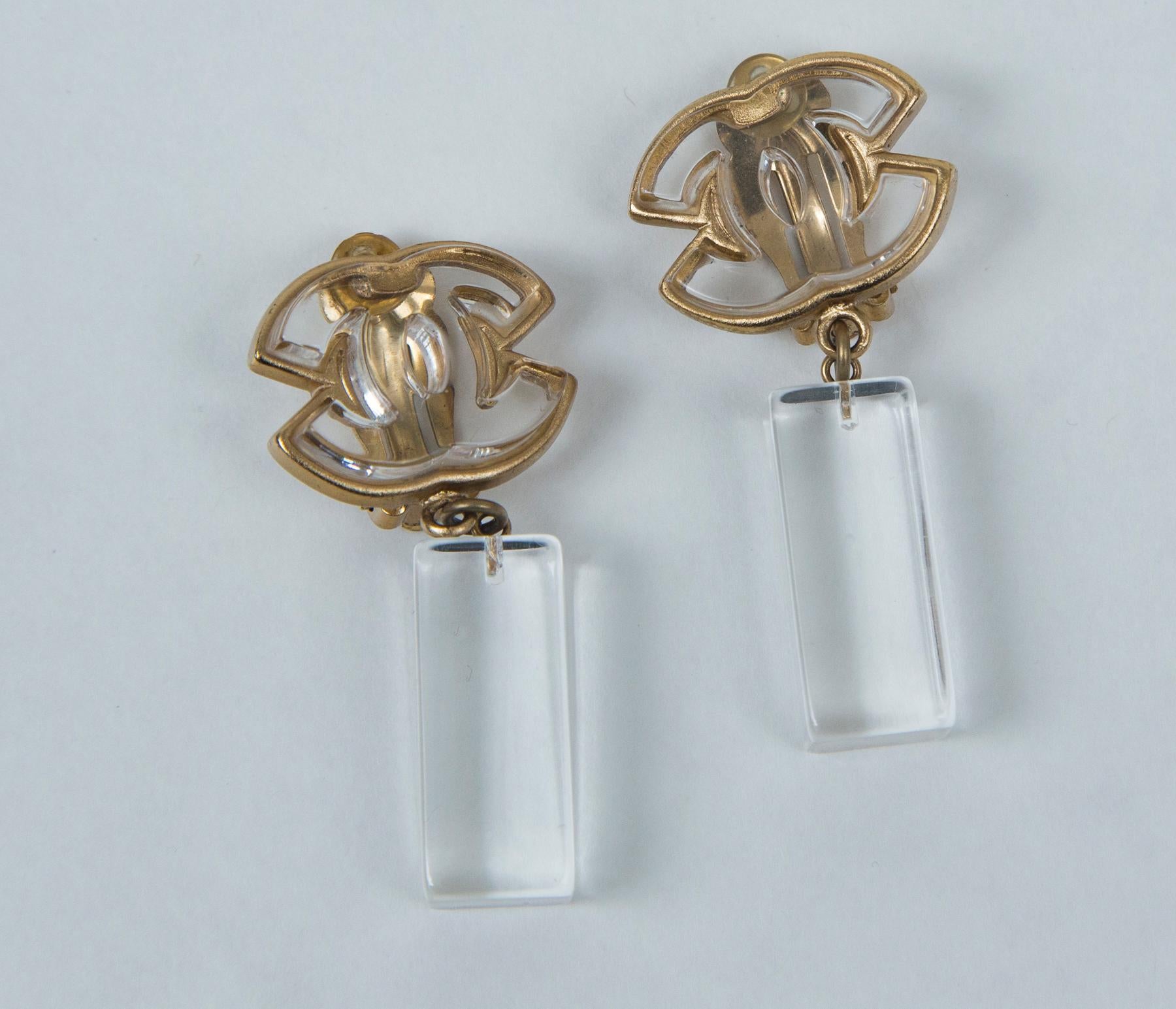 Chanel Lucite and Gold Earrings, Stamped with Chanel, CC, Made in France, 01, P (Spring)