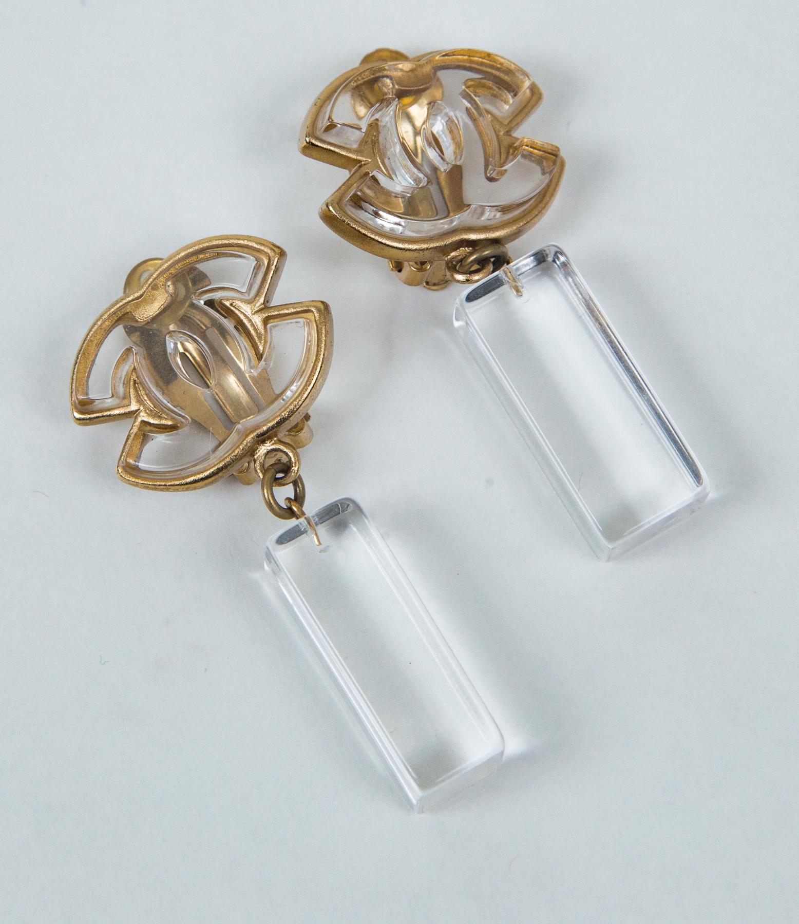 Women's or Men's Chanel Lucite and Gold Earrings