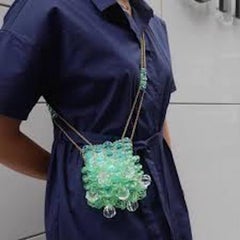Chanel Lucite Bead Evening Clear Blue Gold Small Chain Evening Shoulder Bag